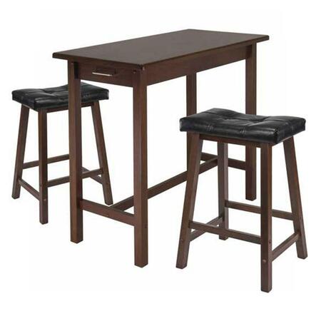 WINSOME TRADING 3Pc Kitchen Island Table With 2 Cushion Saddle Seat Stools 94304
